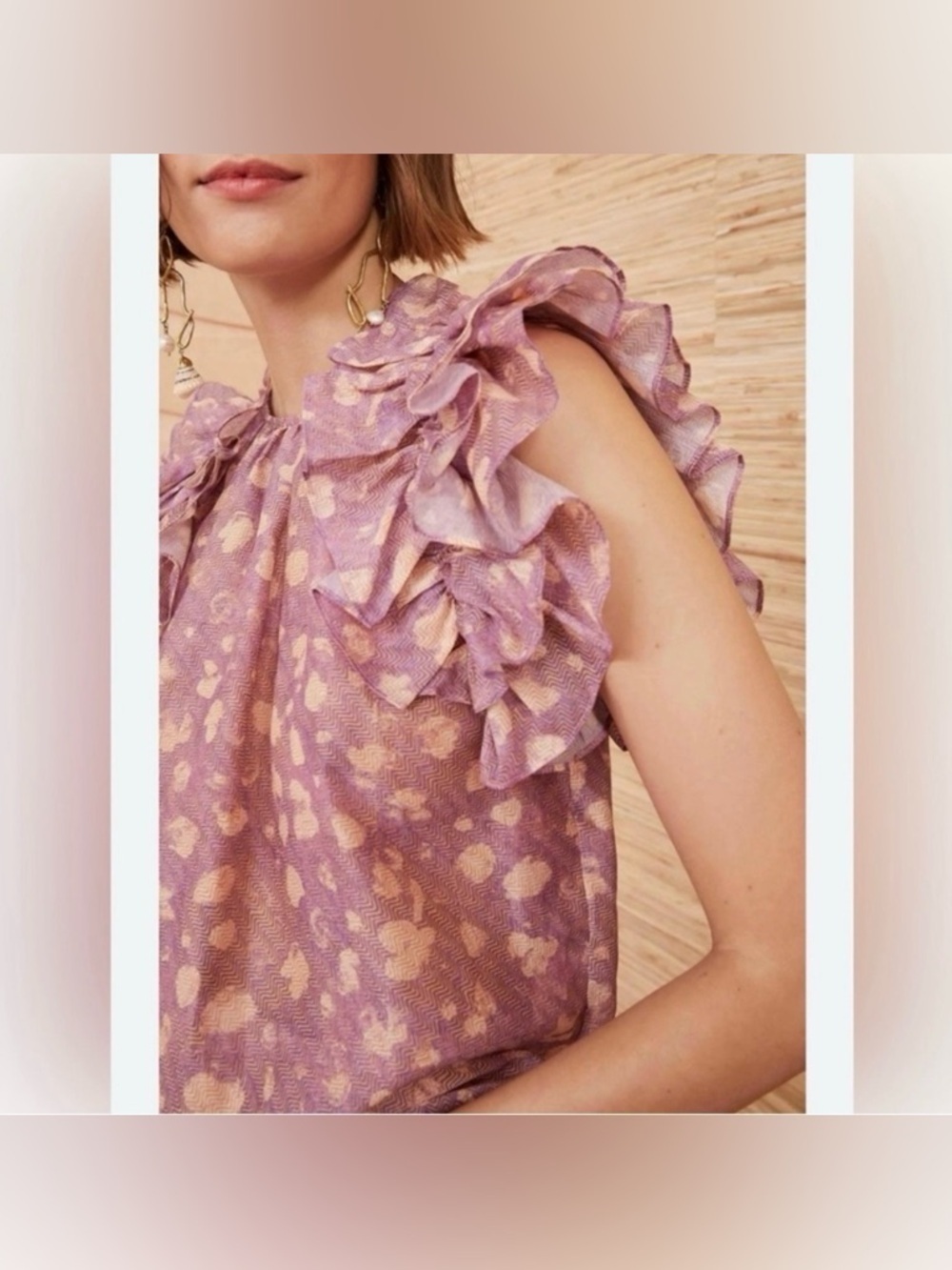 NWT Ulla Johnson Lavender Dot Print Manon Silk Top  Blouse Size 6 Short Sleeve. - Picture 9 of 12